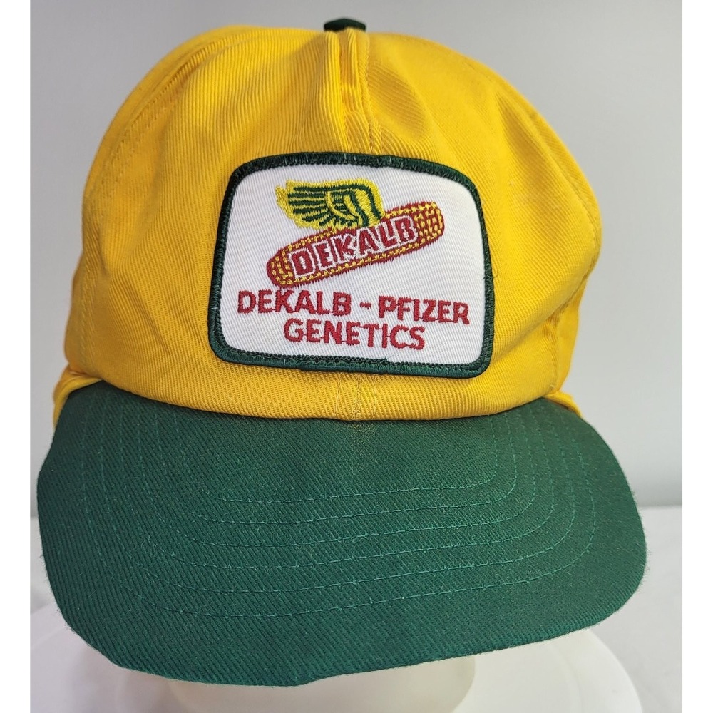 Vintage DEKALB Pfizer Genetics Men's Hat Yellow Green Ear Flap Cap